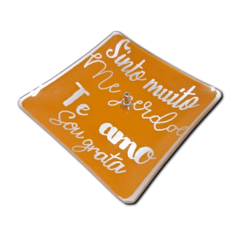 Porta Incenso Quadrado - Sinto Muito/ Me Perdoe/ Te Amo/ Sou Grata - Laranja - Vidro - 11009