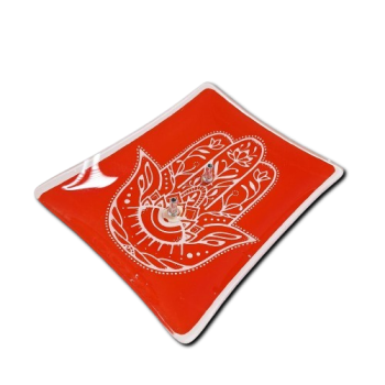 Porta Incenso Retangular - Mão Hansa - Vermelho e Branco - Vidro - 11013