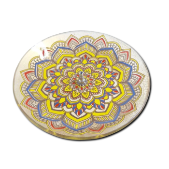 Porta Incenso Redondo - Mandala - Amarelo e Azul  - Vidro - 11025