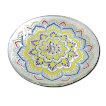 Porta Incenso Redondo - Mandala - Cinza e Amarelo  - Vidro - 11037