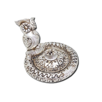 Porta Incenso Resina Prato Prata  P - Coruja - 39007