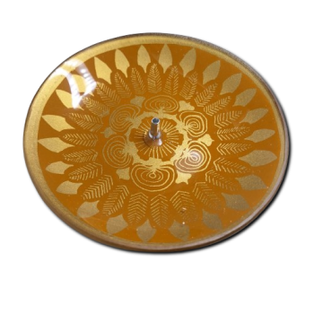 Porta Incenso Redondo - Mandala Folha - Dourado e Marrom  - Vidro - 11029