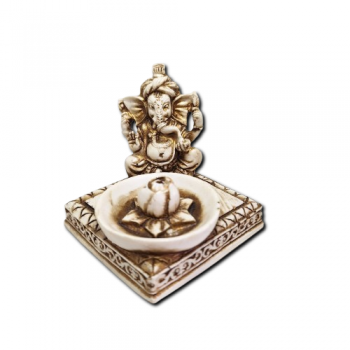 Porta Incenso Quadrado Branco - Lord Ganesha Com Flor  - 2036