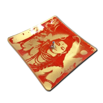 Porta Incenso Quadrado - Shiva - Vermelho Escuro e Dourado - Vidro - 11006