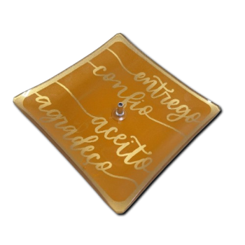 Porta Incenso Quadrado -Entrego Confio/Aceito Agradeço - Marrom - Vidro - 11003