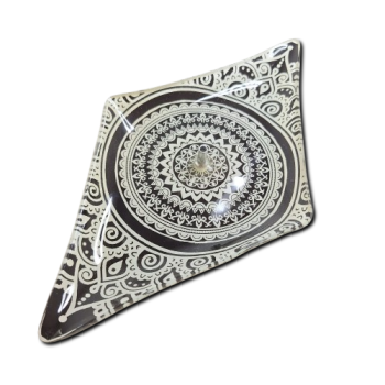 Porta Incenso Losango - Mandala - Branco e Preto  - Vidro - 11022