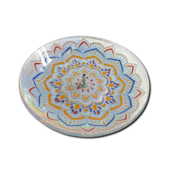 Porta Incenso Redondo - Mandala - Cinza e Laranja  - Vidro - 11038