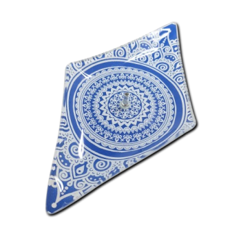Porta Incenso Losango - Mandala - Branco e Azul  - Vidro - 11021
