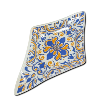 Porta Incenso Losango - Tribal - Laranja e Azul - Vidro - 11018