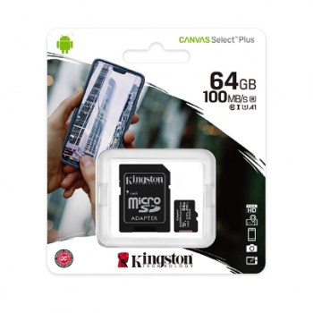 Cartão de Memória Micro SD Canvas Select Plus Class 10UHSI 64GB + Adaptador SDCS264GB Kingston