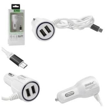 Carregador Automotivo 2 Portas USB Com Cabo V8 Branco E Azul SH-C001 Shinka