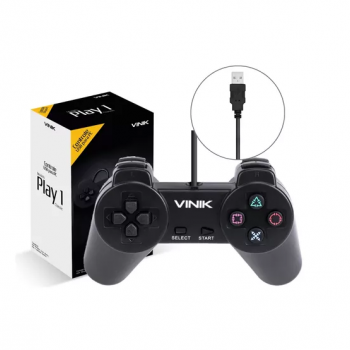 Controle PC USB PS1/Playstation 1 Preto - Retro - Play 1 Vinik