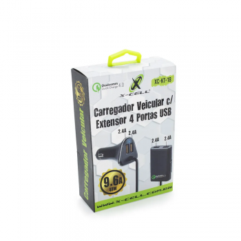 Carregador Veicular Com Extensor 4 Portas USB 9.6a 48w XC-KT-18 X-Cell