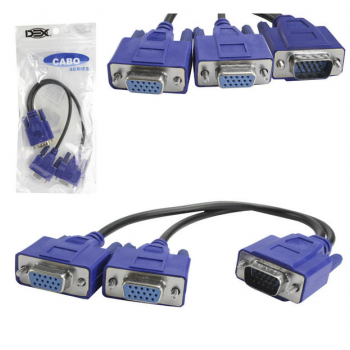 Cabo VGA Y 1 Macho Com 2 Saídas VGA Fêmeas 20 Centímetros VGA-Y Dex