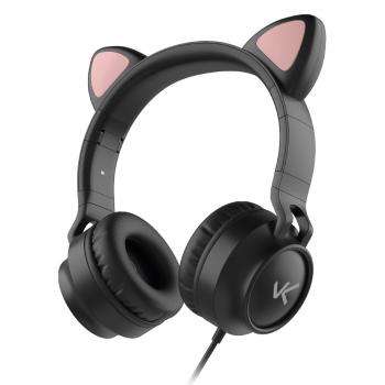 Fone Headset Kitty Ear - Orelha de Gato Preto - com Microfone KE100P Vinik