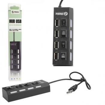 Hub USB 2.0 4 Portas Liga e Desliga Preto HUB4P Shinka