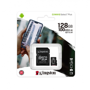 Cartão de Memória Micro SD Canvas Select Plus Class 10UHSI 128GB + Adaptador SDCS2128GB Kingston