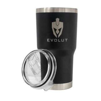 Copo Térmico De Aço Inoxidável (Tipo Cinturado) Preto Com Tampa Transparente 700ml Evolut