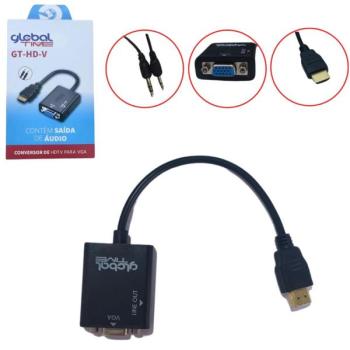 Cabo Conversor HDMI Para VGA Fêmea 1 Saída De Áudio 24 Centímetros Global Time