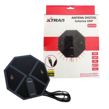 Antena Digital Interna HDTV/ UHF/ VHF/ FM Cabo 1.8 Metros XT-2118 Xtrad