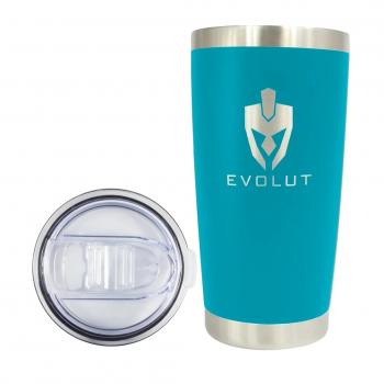 Copo Térmico De Aço Inoxidável (Tipo Americano) Azul Com Tampa Transparente 453ml Evoltut