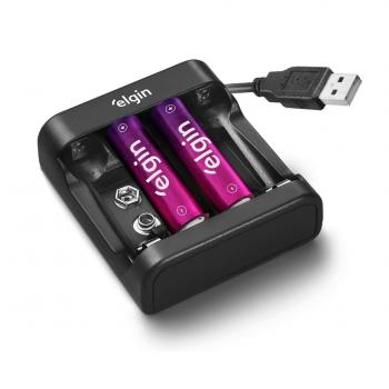 Carregador de Pilha e Bateria x4 USB - Com 2 Pilhas AA Elgin