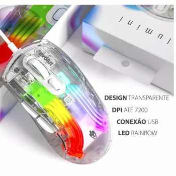 Mouse Gamer Lumini Transparente RGB EG114 Evolut