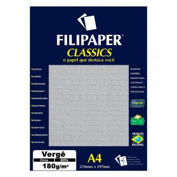 Papel Vergê A4 Cinza 180g 50 Folhas Classics Filipaper