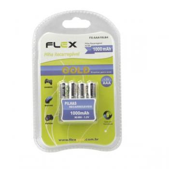 Pilha Recarregável Gold AAA com 4 1000mah Fx-Aaa10lb4 Flex