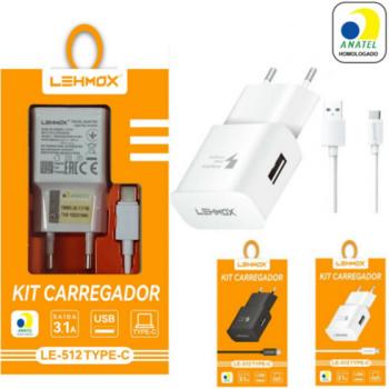 Carregador 3.1a com Conector USB-C LE-512-4 Branco Lehmox