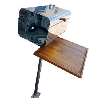 CHURRASQUEIRA BARCO INOX 304 QUADRANGULAR PEDESTAL C/ TABUA