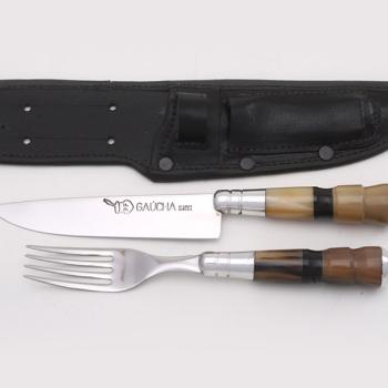 FACA E GARFO ARTESANAL INOX GAUCHA CABO CHIFRE 4005FG