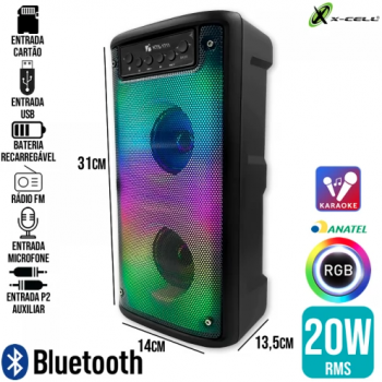 Caixa de Som Bluetooth 20W RGB KTS-1711 X-Cell - Preta