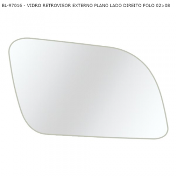 VIDRO RETROVISOR VW POLO 02>08 EXTERNO PLANO LADO DIREITO SIMILAR: EB286