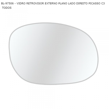 VIDRO RETROVISOR CITROEN PICASSO C3 TODOS EXTERNO PLANO LADO DIREITO SIMILAR: BL97506