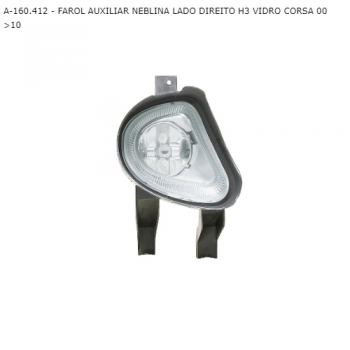 FAROL AUXILIAR GM CORSA 00>10 NEBLINA LADO DIREITO H3 VIDRO SIMILAR: A160412 SIMILAR: FG329LD