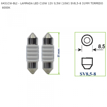 LAMPADA LED C10W 12V 2,4W SV8,5-8 42MM TORPEDO SIMILAR: S054736LED