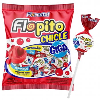 PIR FLO GIGA 600G CHICLE MORANGO 24UN