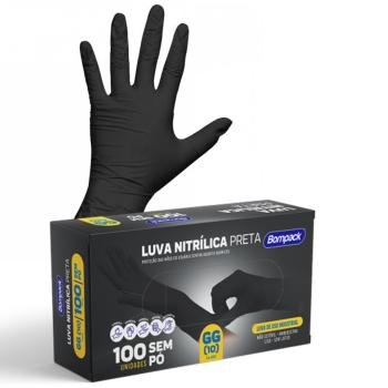 LUVA DESCART NITRILICA PT S/PÓ C/100 EMBRAST CA 49110