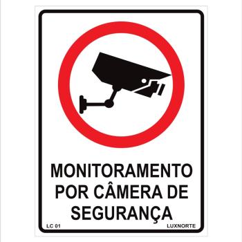 PLACA -20X30cm LUXNORTE INFORMATIVA MONITORAMENTO POR CÂMARA DE SEGURAÇA