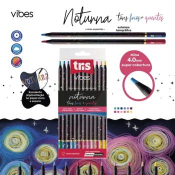 Lápis de Cor Vibes – Noturna – Tons Frios e Quentes – 12 Cores – Tris