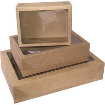 Caixa para Presente com Tampa Kraft MD 26x19x7 com Visor- Cristina