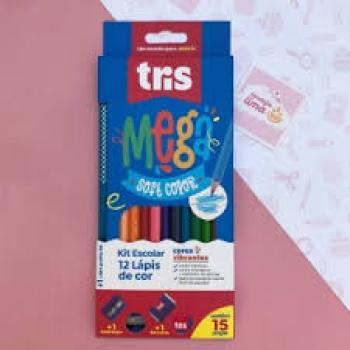 Lápis De Cor Triangular, Tris, Mega Soft, Estojo Com 12 Cores, 1 Apontador, 1 Borracha*