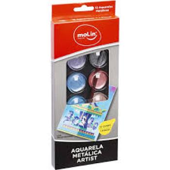 Aquarela Escolar Metálica Artista 12 cores - Molin