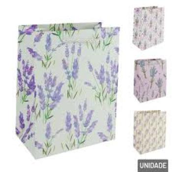 Sacola Papel 23x18cm Flores Lavanda Glitter