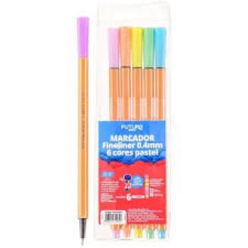 Marcador Fineliner 0.4mm 6 Cores Pastel Futuro