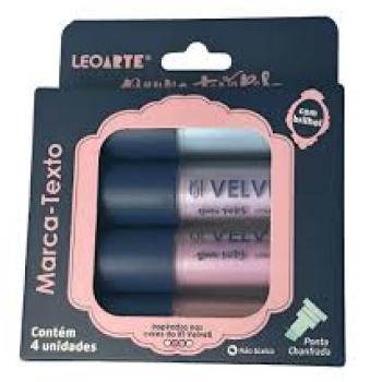 Caneta Marca Texto Bruna Tavares 4 Cores Ponta Chanfrada e com Brilho Estojo - Leonora