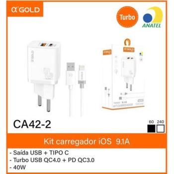 Carregador de Iphone  40w 9.1A Saida USB+Tipo C Agold