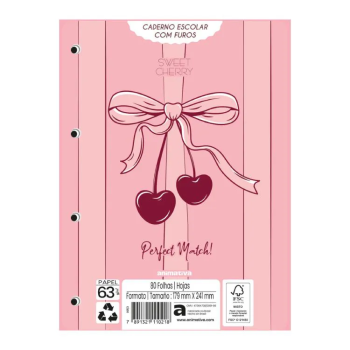 Refil para Caderno Argolado 80F Sweet Cherry - Animativa