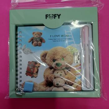 Kit Diário Ursinho com 45 Fls com duas Peças Azul -Fofy